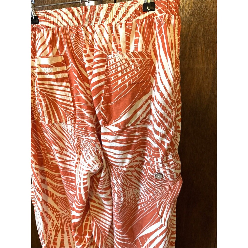 Tropical Leaf Pant Shirt Set Soft Linen Blend Sz Lg Beach Resort Panama Jack - Picture 10 of 10